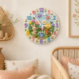Spring Garden Bunny & Bird Kids Room Wall Clock