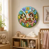Reloj de pared para niños con cobayas en picnic | Decoración de guardería de adorables animales, regalo de cumpleaños o baby shower para niñas y niños (34.5 cm)