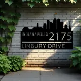 Custom Metal Indianapolis city skyline Metal Address Sign Hanging Address Plaque house number Yard Outdoor Sign