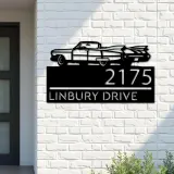 Custom Metal Old car Metal Address Sign, House number, Outdoor Number Signage, Yard Sign Address Plate