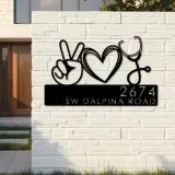 Custom Metal Peace love nursing Nurse Metal Address Sign, House number, Outdoor Number Signage, Yard Sign Address Plate