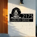 Custom Metal Bluetick coonhound dog cute puppy Metal Address Sign House number Hanging Address Plaque Yard Sign Outdoor decor