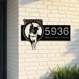 Custom Metal Boston Terrier dog welcome Metal Address Sign, House number, Outdoor Number Signage, Yard Sign Address Plate