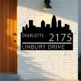 Custom Metal Charlotte city skyline Metal Address Sign Hanging Address Plaque house number Yard Outdoor Sign