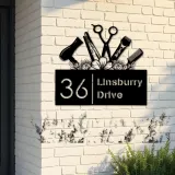Custom Metal Hair Stylist Hair dresser salon Metal Address Sign, House number, Outdoor Number Signage, Yard Sign Address Plate