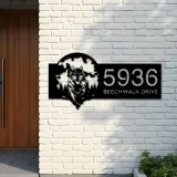 Custom Metal Wolf on full moon Metal Address Sign, House number, Outdoor Number Signage, Yard Sign Address Plate