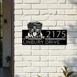 Custom Metal Mastiff dog US flag glasses Metal Address Sign House number Hanging Address Plaque Yard Sign Outdoor decor