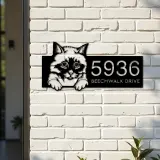 Custom Metal Birman Cute peeking cat kitten Metal Address Sign, House number, Outdoor Number Signage, Yard Sign Address Plate