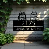 Custom Metal Husky and samoyed dog Puppy Metal Address Sign House number Hanging Address Plaque Yard Sign Outdoor decor