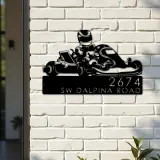 Custom Metal Go kart driver racing Metal Address Sign, House number, Outdoor Number Signage, Yard Sign Address Plate