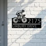 Custom Metal Cyclist biker Metal Address Sign, House number, Outdoor Number Signage, Yard Sign Address Plate