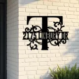 Custom Metal Floral Monogram Split Letter T Metal Address Sign House number Hanging Address Plaque Yard Sign Outdoor decor