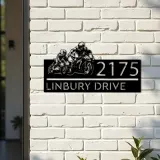 Custom Metal Father and son biker Metal Address Sign, House number, Outdoor Number Signage, Yard Sign Address Plate