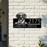 Custom Metal Labrador dog US flag glasses Metal Address Sign House number Hanging Address Plaque Yard Sign Outdoor decor