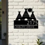 Custom Metal Native american teepee Metal Address Sign, House number, Outdoor Number Signage, Yard Sign Address Plate
