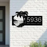Custom Metal Island Beach Scene Palm Tree Metal Address Sign, House number, Outdoor Number Signage, Yard Sign Address Plate