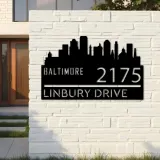 Custom Metal Baltimore city skyline Metal Address Sign Hanging Address Plaque house number Yard Outdoor Sign