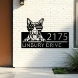 Custom Metal Bull Terrier dog US flag glasses Metal Address Sign House number Hanging Address Plaque Yard Sign Outdoor decor