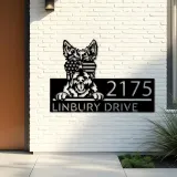 Custom Metal Scottish Terrier US flag glasses Metal Address Sign House number Hanging Address Plaque Yard Sign Outdoor decor