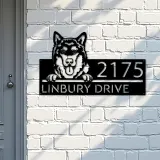 Custom Metal Alaskan Malamute dog cute puppy Metal Address Sign House number Hanging Address Plaque Yard Sign Outdoor decor