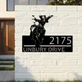 Custom Metal Girl biker bike rider Metal Address Sign, House number, Outdoor Number Signage, Yard Sign Address Plate