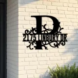 Custom Metal Floral Monogram Split Letter P Metal Address Sign House number Hanging Address Plaque Yard Sign Outdoor decor