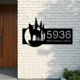 Custom Metal Wolf wild life mountain forest Metal Address Sign, House number, Outdoor Number Signage, Yard Sign Address Plate