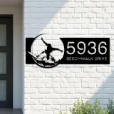 Custom Metal Surfer surfing Metal Address Sign, House number, Outdoor Number Signage, Yard Sign Address Plate