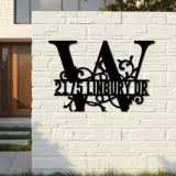 Custom Metal Floral Monogram Split Letter W Metal Address Sign House number Hanging Address Plaque Yard Sign Outdoor decor