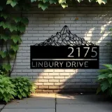 Custom Metal Mountain scene Metal Address Sign, House number, Outdoor Number Signage, Yard Sign Address Plate002