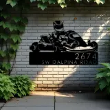 Custom Metal Go kart driver racing Metal Address Sign, House number, Outdoor Number Signage, Yard Sign Address Plate