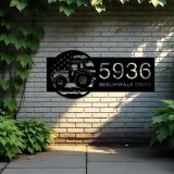 Custom Metal Farm tractor US flag Metal Address Sign Custom House number Hanging Address Plaque Yard Sign Outdoor