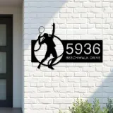 Custom Metal Tennis player Metal Address Sign, House number, Outdoor Number Signage, Yard Sign Address Plate