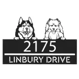 Custom Metal Husky and samoyed dog Puppy Metal Address Sign House number Hanging Address Plaque Yard Sign Outdoor decor