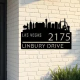 Custom Metal Las Vegas city skyline Metal Address Sign Hanging Address Plaque house number Yard Outdoor Sign
