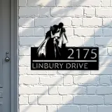 Custom Metal Kissing bride and groom Metal Address Sign, House number, Outdoor Number Signage, Yard Sign Address Plate