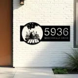 Custom Metal Dad and children go fishing Metal Address Sign Custom House number Hanging Address Plaque Yard Sign Outdoor
