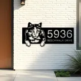Custom Metal Tortoiseshell Cute peeking cat Metal Address Sign, House number, Outdoor Number Signage, Yard Sign Address Plate