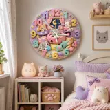 Pastell Schlafende Kätzchen Wanduhr für Kinderzimmer | Gemütliches Katzen-Thema für die Babyausstattung, Süßes Geschenk für das Mädchenzimmer (34,5 cm)