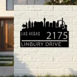 Custom Metal Las Vegas city skyline Metal Address Sign Hanging Address Plaque house number Yard Outdoor Sign
