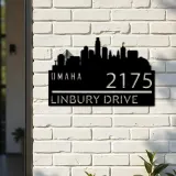 Custom Metal Omaha city skyline Metal Address Sign Hanging Address Plaque house number Yard Outdoor Sign