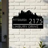 Custom Metal Pittsburgh city skyline Metal Address Sign Hanging Address Plaque house number Yard Outdoor Sign