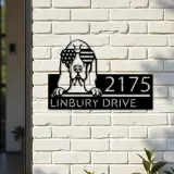 Custom Metal Basset hound dog US flag glasses Metal Address Sign House number Hanging Address Plaque Yard Sign Outdoor decor