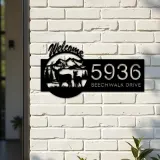 Custom Metal Deer mountain scene Wildlife Welcome Metal Address Sign, House number, Outdoor Number Signage, Yard Sign Address Plate