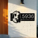 Custom Metal Witch and black cat Metal Address Sign House number Hanging Address Plaque Yard Outdoor Sign