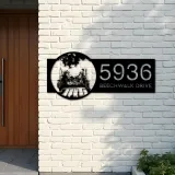 Custom Metal Mom Dad and daughters go fishing Metal Address Sign Custom House number Hanging Address Plaque Yard Sign Outdoor
