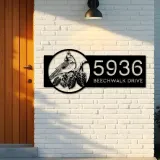Custom Metal Tufted titmouse bird Metal Address Sign, House number, Outdoor Number Signage, Yard Sign Address Plate