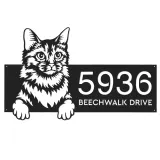 Custom Metal Somali Cute peeking cat kitten Metal Address Sign, House number, Outdoor Number Signage, Yard Sign Address Plate