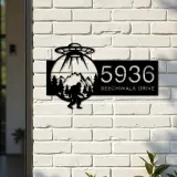 Custom Metal Alien UFO bigfoot sasquatch Metal Address Sign, House number, Outdoor Number Signage, Yard Sign Address Plate
