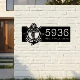 Custom Metal Anchor and ship rope with ship wheel Metal Address Sign, House number, Outdoor Number Signage, Yard Sign Address Plate